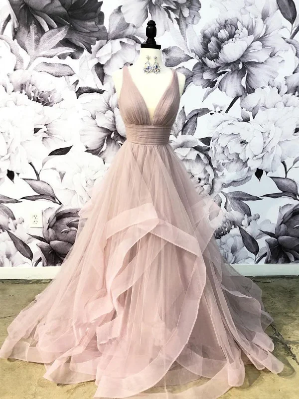 Final Sale Open Back Prom Dresses with Straps V-neck Dusty Rose Prom Dress Fashion Evening Dress JKL1624