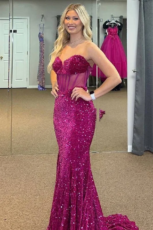 Act Fast v-neck dressv-neck dressSequins Sweetheart Strapless Mermaid Prom Dress