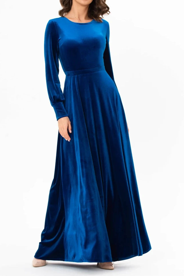 Epic Deals elegant dresselegant dressRound Long Sleeves A-Line Velvet Dress
