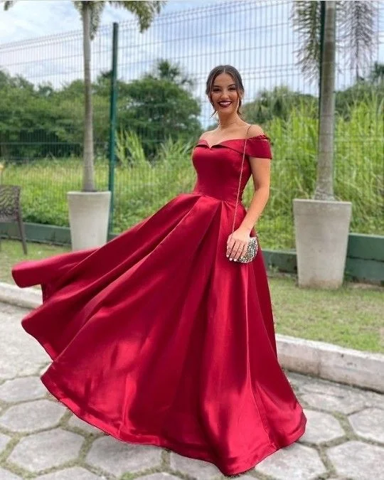 Limited Availability fitted bodycon dressfitted bodycon dressA-line Off the Shoulder Red Satin Simple Prom Dress  Y5138