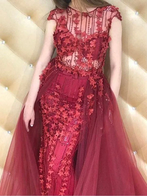 Bargain Bin Burgundy Prom Dresses Sheath/Column Sexy Appliques Long Prom Dress/Evening Dress JKS137