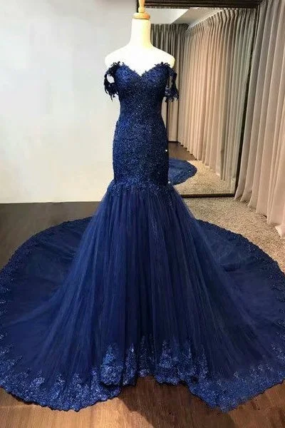 Exclusive Deal ruffle dressruffle dressOff-Shoulder Lace Mermaid Formal Prom Gown
