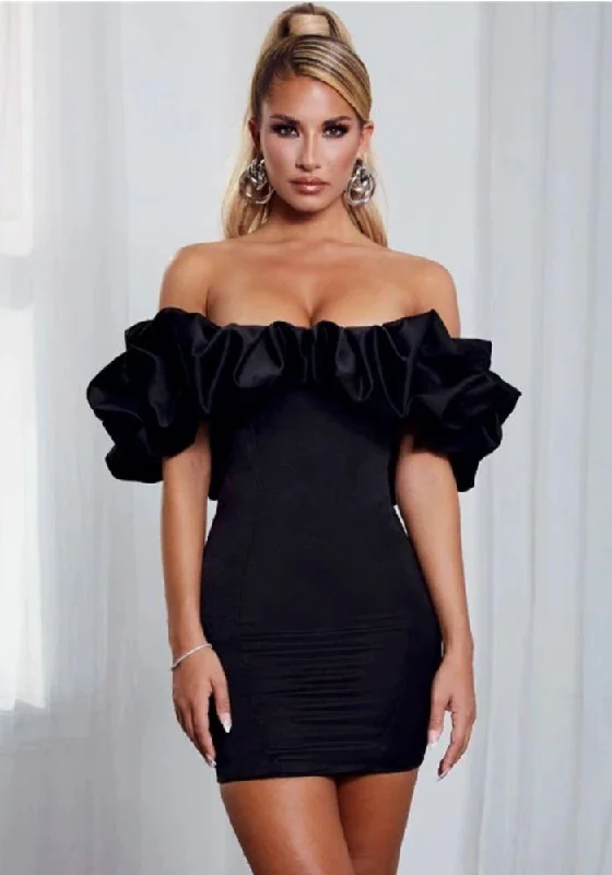 Fantastic Offers minimalistic dressminimalistic dressBlack Satin Ruffle Dress