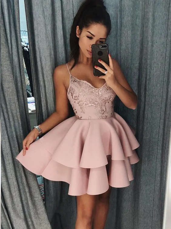 New Markdowns Cheap Homecoming Dresses Spaghetti Straps Short Prom Dress A Line Party Dress JK598