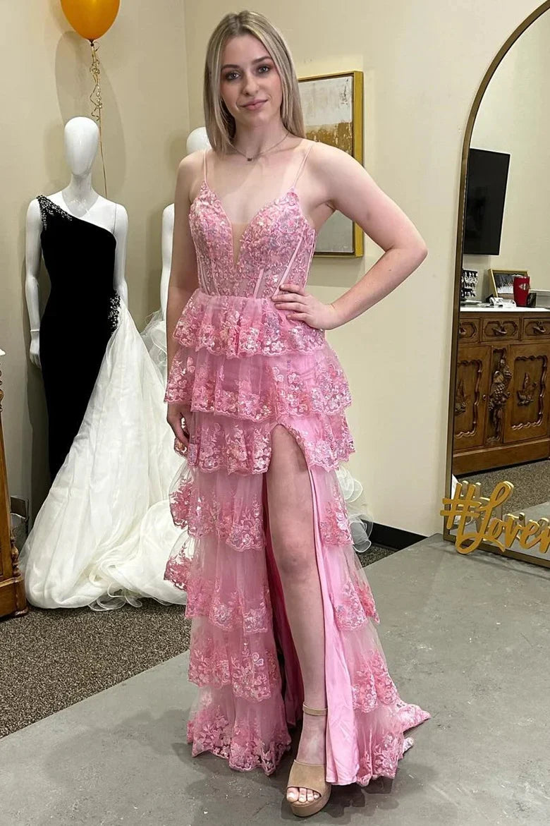 Crazy Deals vintage dressvintage dressV-Neck Spaghetti Straps Lace Tiered Prom Dress