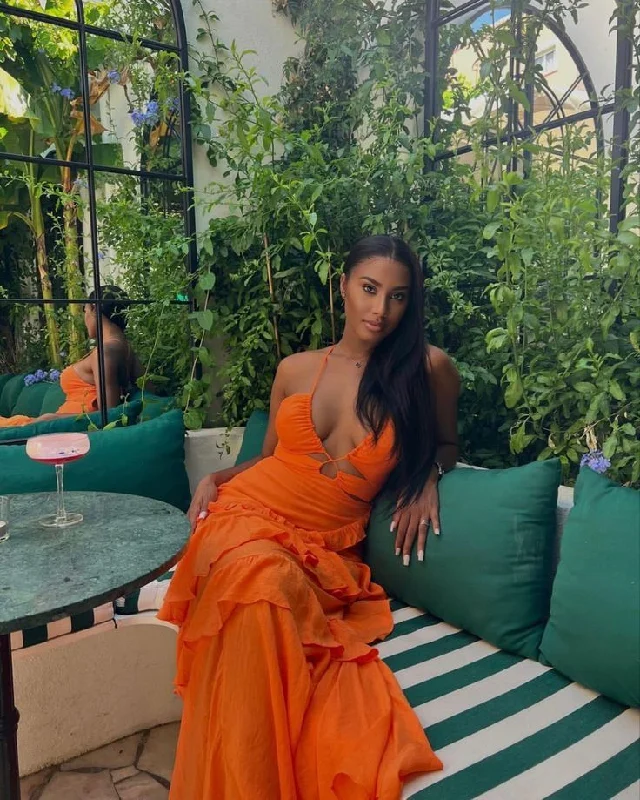 Special Promotion spaghetti strap dressspaghetti strap dressOrange Sexy Long Prom Dress,Summer Beach Dress Y5069