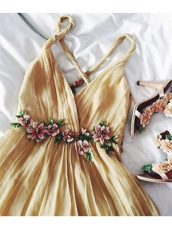 Last Chance Sexy Prom Dresses Straps A-line Hand-Made Flower Chiffon Long Prom Dress/Evening Dress JKL286