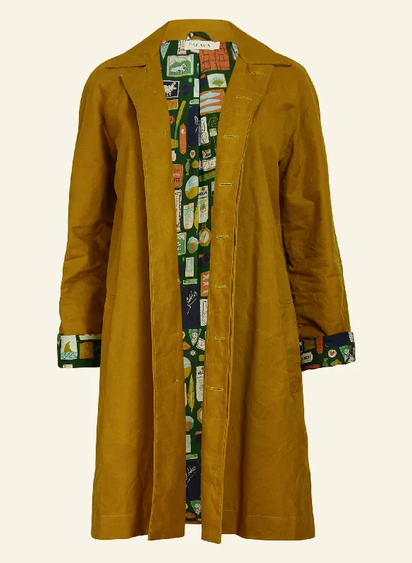 Bonus Savings long coatHeritage - Mustard Trench Coat Badges Lining