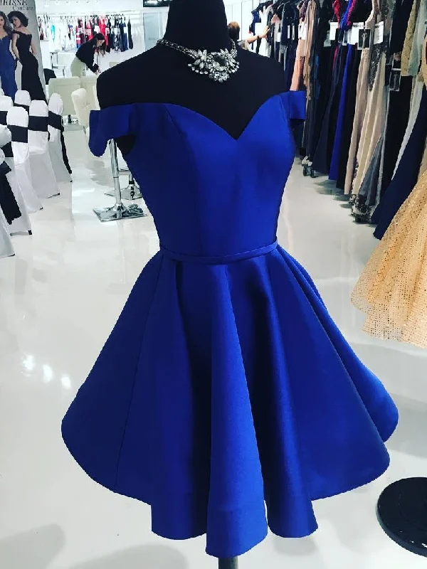Weekend Deal Cute Homecoming Dresses A-line Off-the-shoulder Royal Blue Short Prom Dress Party Dress JK886