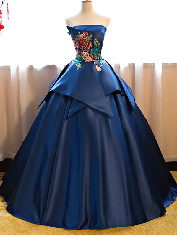 Special Price Ball Gown Prom Dresses Strapless Floor-length Appliques Long Prom Dress JKL488
