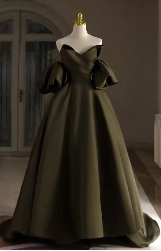 Instant Discount spaghetti strap dressspaghetti strap dressSatin Bridal Dress,Unique Wedding Dress,Army Green Bridal Dress Y4964
