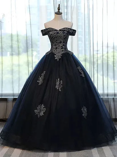 Act Now Chic Wedding Dresses Ball Gown Off-the-shoulder Black Tulle Bridal Gown JKS187