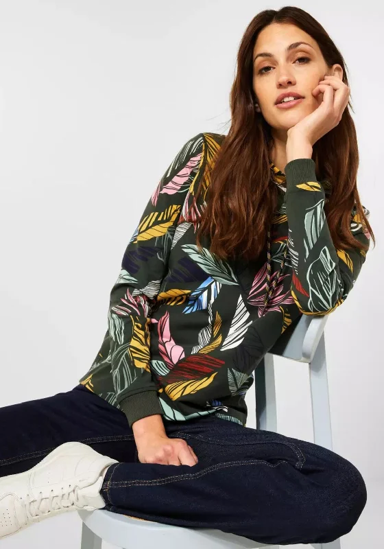 Special Price high-fashion hoodieCecil Leaf Print Cowl Neck Sweatshirt, Khaki Multi