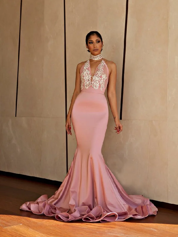 Can't Be Beat Mermaid Prom Dresses High Neck Trumpet Beautiful Prom Dress Sexy Evening Dress JKL921