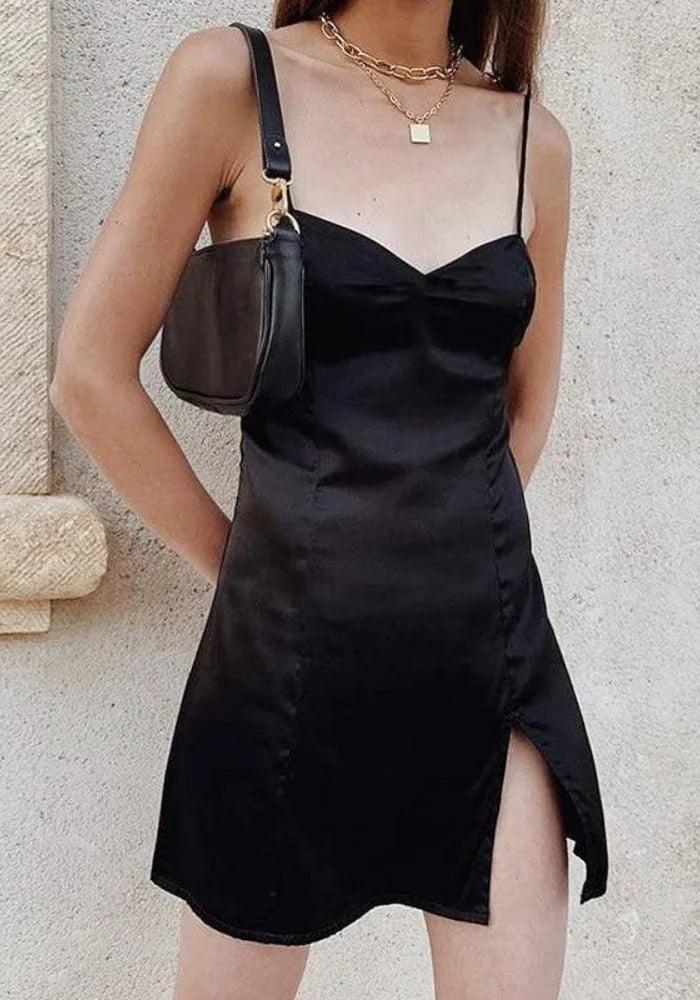 Year-End Clearance satin dresssatin dressBlack Satin Dress Slit