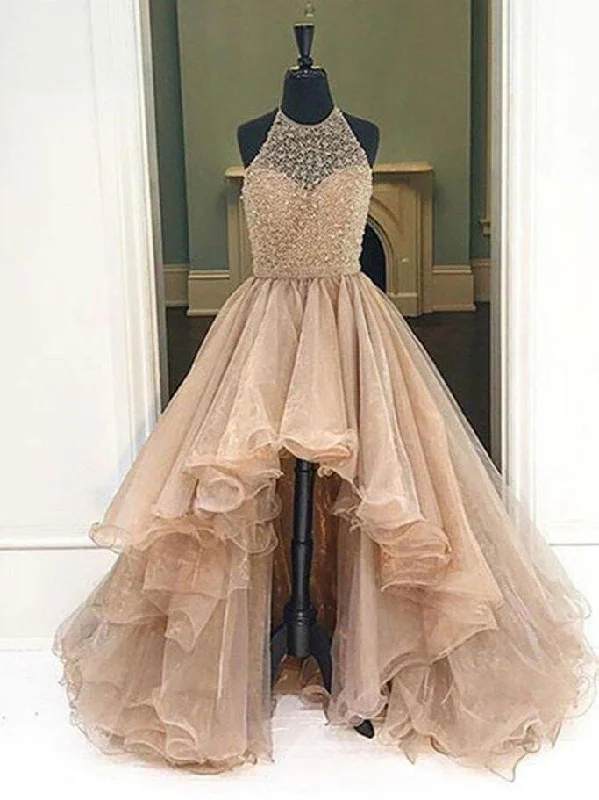 Blowout Sale Sexy Chic Prom Dresses Halter Asymmetrical Long Prom Dress/Evening Dress JKL061