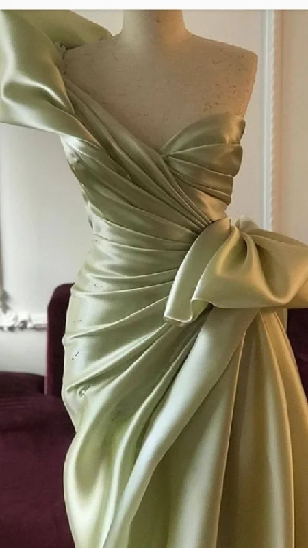 Hurry In form-fitting dressform-fitting dressChic Sage Green Prom Dress With Pleated  Y5116