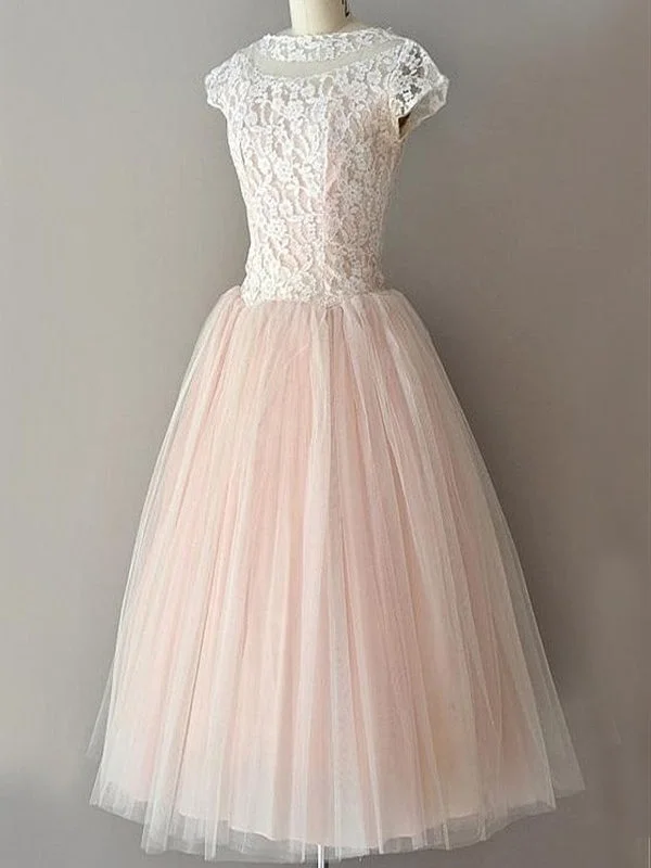 Today Only Cute Homecoming Dress Scoop Lace Tea-length Short Prom Dress Party Dress JK453