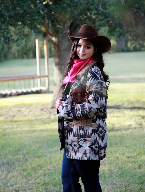 Best Bargains graphic coatYAS FRINGE COAT