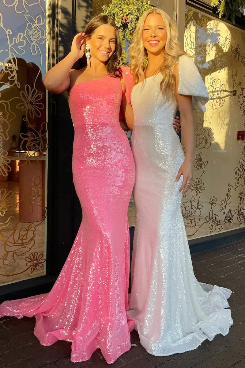 Flash Sale lace dresslace dressGlitter Sequins One Shoulder Sleeveless Mermaid Prom Dress