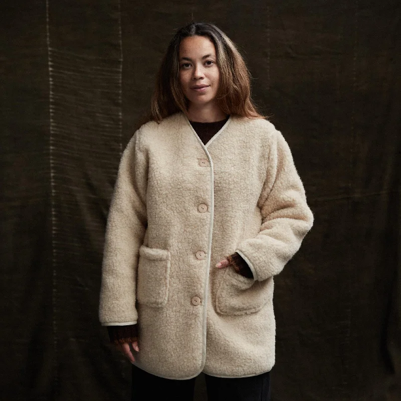 Limited Time chic padded coatWomens Sika Coat - Wool Teddy Fleece - Oatmeal
