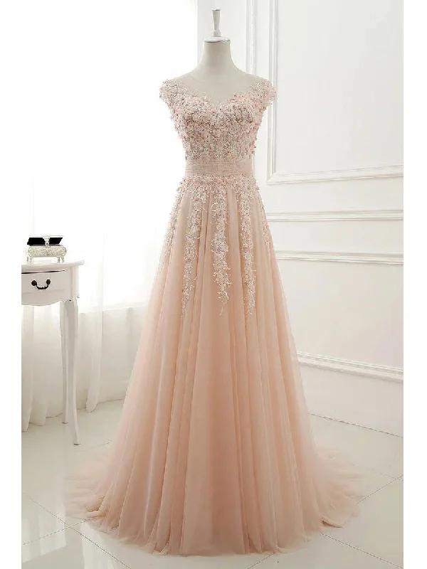 Buy More, Save More Chic Prom Dresses Scoop A-line Floor-length Tulle Prom Dress/Evening Dress JKL294