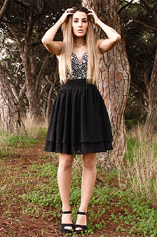 Price Break A-line Wide Strap V-neck Knee Length Tulle Rhinestone Prom Dress