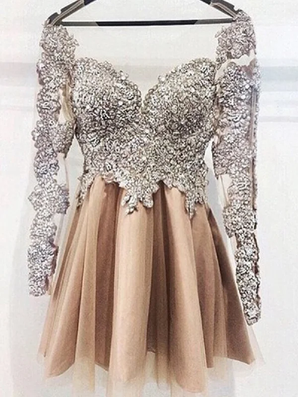 Price Meltdown Sexy Homecoming Dress Long Sleeve Appliques Short Prom Dress Party Dress JKS072