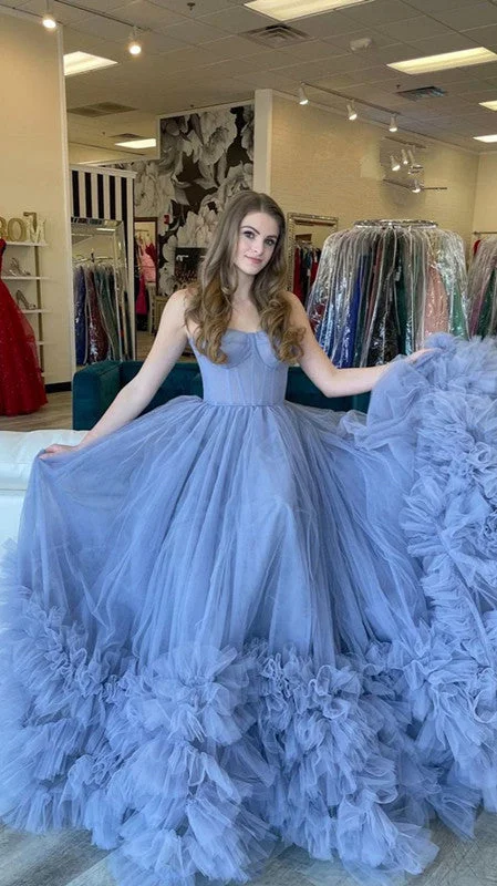 Grand Opening Sale boho dressboho dressCharming Blue Strapless Tulle Evening Dress With Bottom Ruffles,Generous Blue Evening Gown Y812 Grand Opening Sale boho dressboho dressCharming Blue Strapless Tulle Evening Dress With Bottom Ruffles,Generous Blue Evening Gown Y812