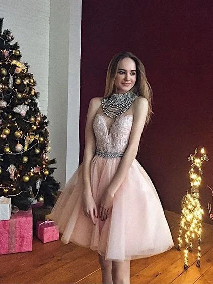 Price Rollback Chic Sexy Homecoming Dress Pearl Pink Appliques Short Prom Dress Party Dress JK368