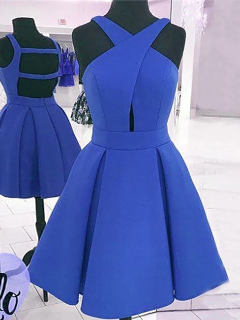 New Deals Sexy Homecoming Dress Royal Blue Red Satin Short Prom Dress Party Dress JK326