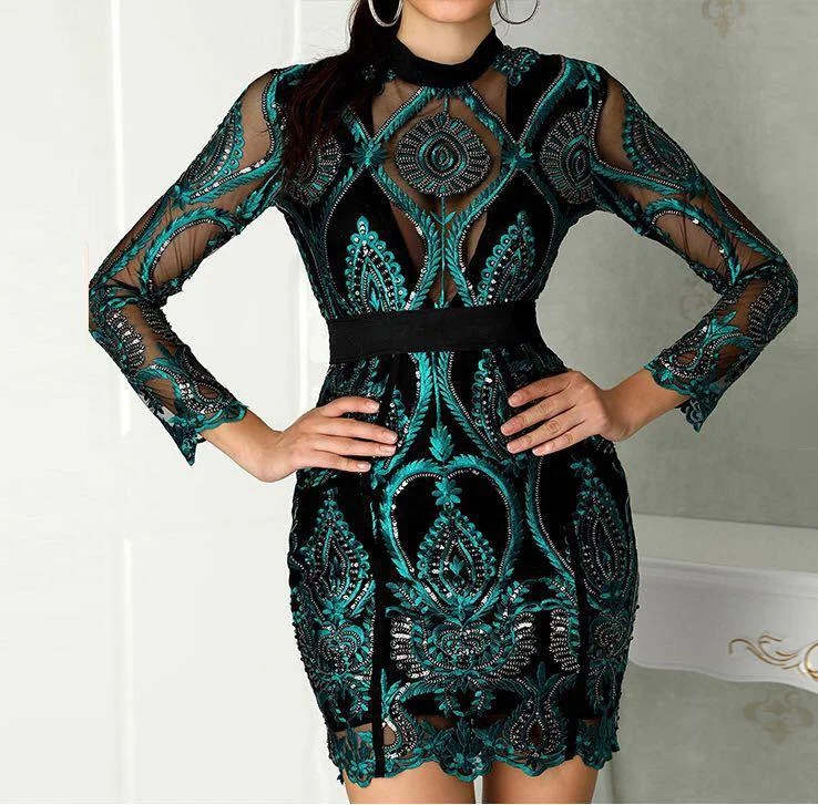 Flash Deals floral dressfloral dressBag hip long sleeve dress