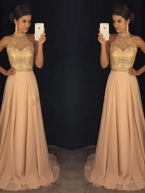 Bargain Blast Sexy Prom Dresses High Neck Rhinestone Chiffon Long Prom Dress/Evening Dress JKL297