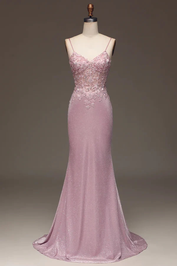 New Arrival off-shoulder dressoff-shoulder dressV-Neck Spaghetti Straps Appliques Trumpet Long Prom Dress