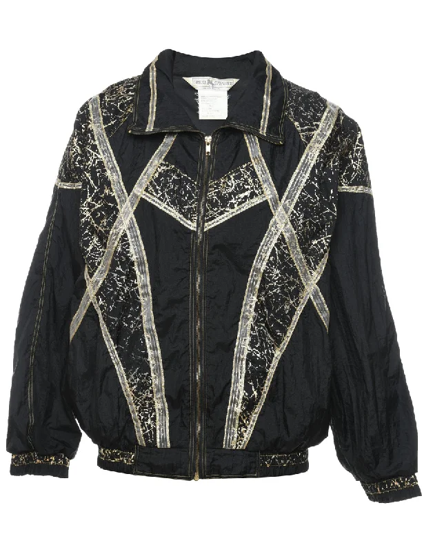 Act Now modern outerwearBlack & Silver Patterned Nylon Jacket - S