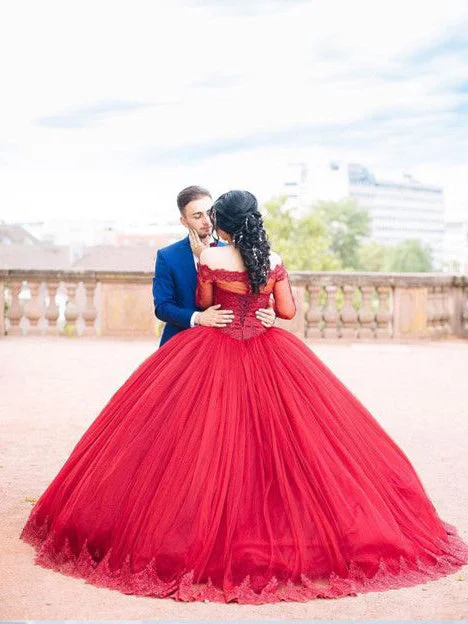 Final Markdown Ball Gown Prom Dresses Off-the-shoulder Floor-length Burgundy Prom Dress/Evening Dress JKL239