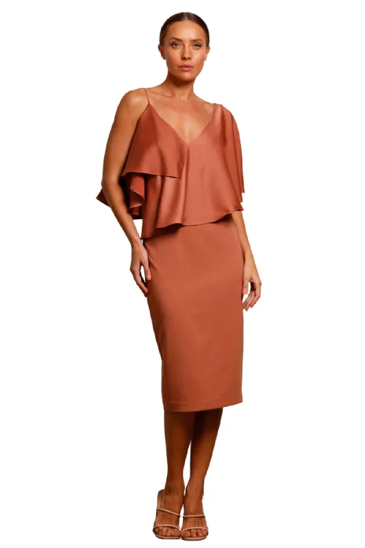 Instant Discount long-sleeve floral dresslong-sleeve floral dressBUY IT PASDUCHAS Siren Drape Midi Dress (Cinnamon)