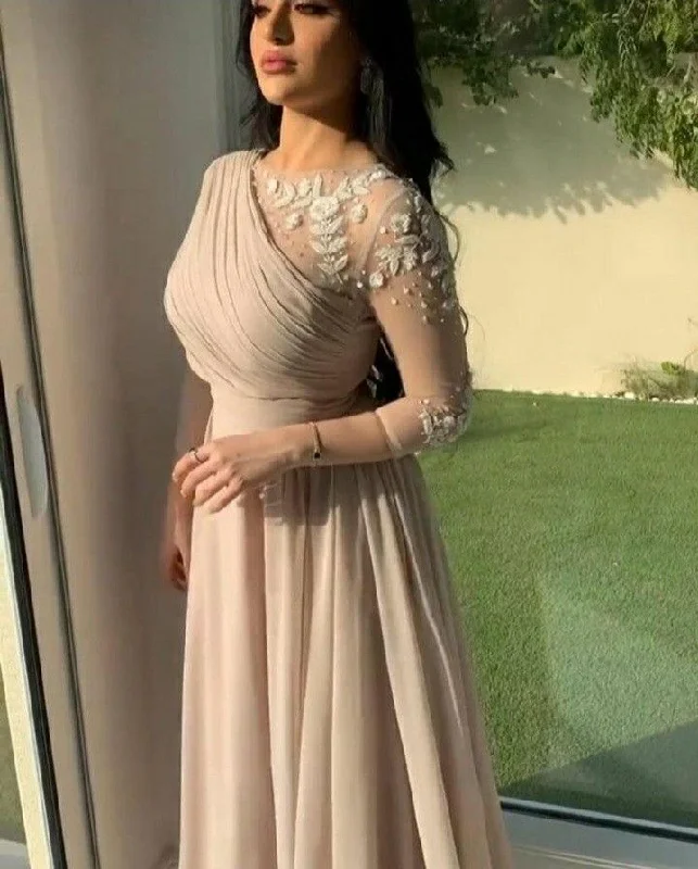 Holiday Sale party-ready dressparty-ready dressChic Long Sleeves A-line Prom Dress,Fashion Wedding Guest Dress Y5004