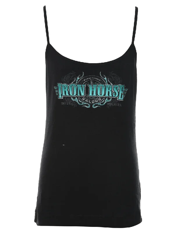 Can't Be Beat wool coatBlack & Blue Strappy Iron Horse Saloon Printed Camisole - S