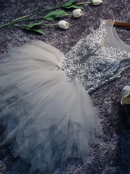 Midnight Sale Beautiful Homecoming Dress Sexy Scoop Silver Tulle Short Prom Dress Party Dress JK318
