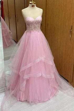 Big Discounts stylish dressstylish dressSweetheart Strapless Tulle A-Line Appliques Long Party Prom Dress