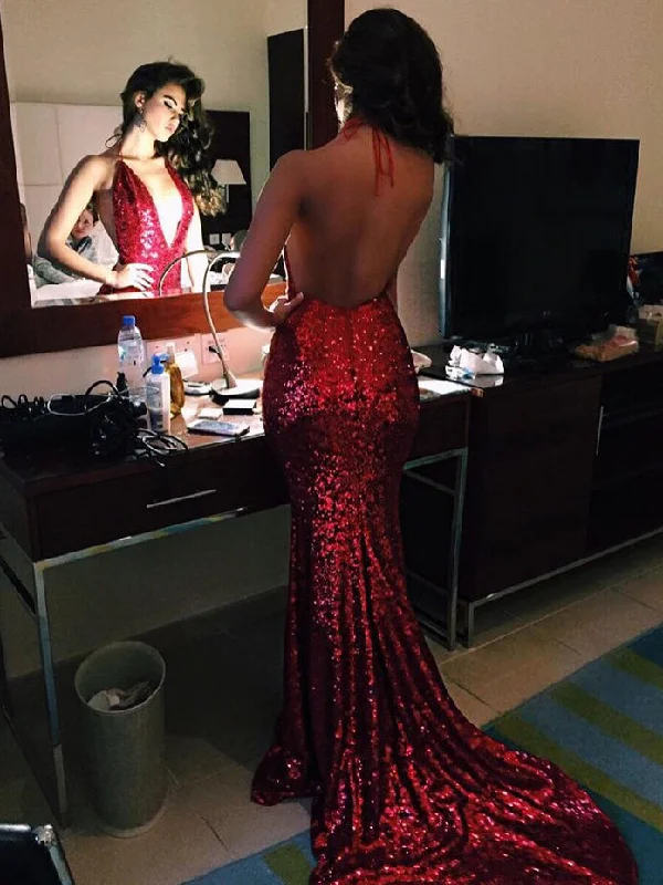 Super Savings Burgundy Prom Dresses Sexy Sweep/Brush Train Sequins Prom Dress/Evening Dress JKL164