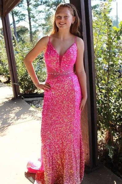 Last Chance cocktail party dresscocktail party dressGlitter Fully Sequins V-Neck Open Back Beaded Prom Dress