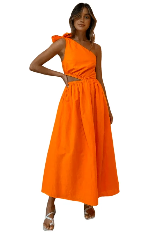 Weekend Special one-shoulder dressone-shoulder dressBY NICOLA Gabriella One Shoulder Midi Dress (Sunkissed Orange)