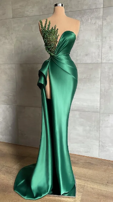 Deal Frenzy v-neck dressv-neck dressPlunging V-Neck Beads Long Formal Evening Dress Emerald Green Evening Gown High Split Y596