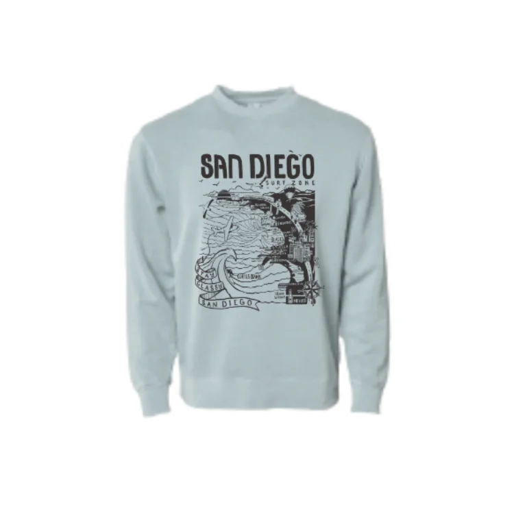 Massive Deals loose fit athletic hoodieSunDiego WOMEN'S MAP FLEECE - SAGE/BLACK
