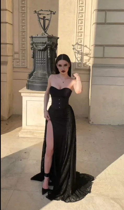 Special Buy backless dressbackless dressCharming Black Strapless A-line Prom Dress,Winter Dress Y4629