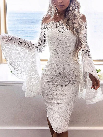 Deal Frenzy Long Sleeve Homecoming Dresses Shealth Column Short Prom Dress Lace Party Dress JK581