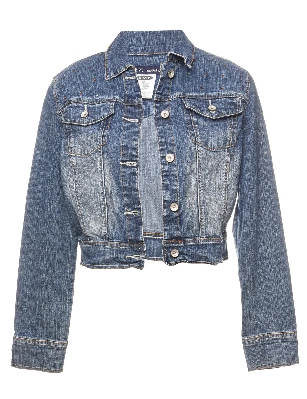 Major Savings cozy fleece coatStudded Stone Wash Denim Jacket - M
