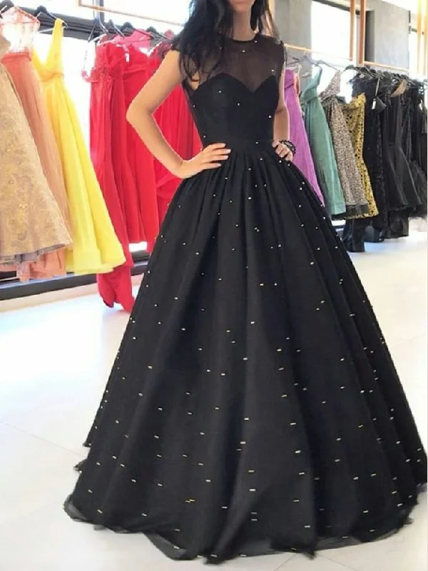 Overstock Sale Black Prom Dresses Pearl Ball Gown Long Sparkly Prom Dress JKL1011